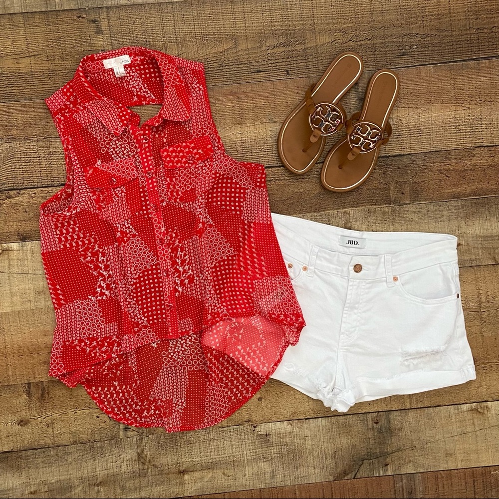 Summer Top Open Back RED Sleeveless Sheer Blouse